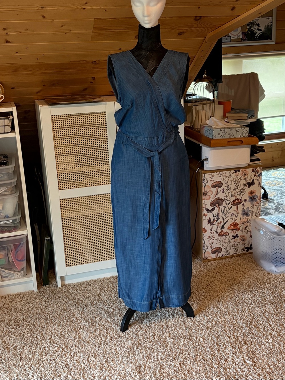 Talbots Petite Denim Blue Sleeveless Jumpsuit